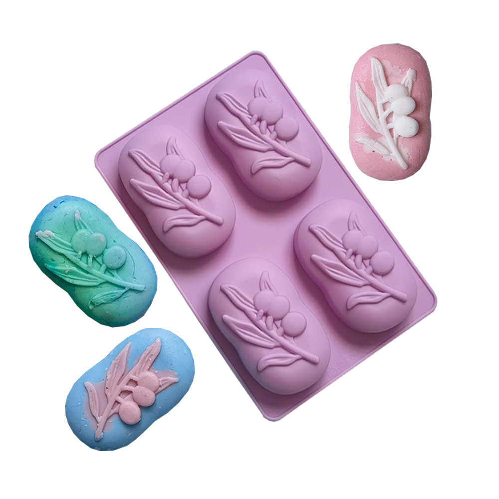 Soap Making Essentials - Ovale Olivenbaum-Silikon-Seifenform mit 4 Mulden, DIY-Seifenherstellung,