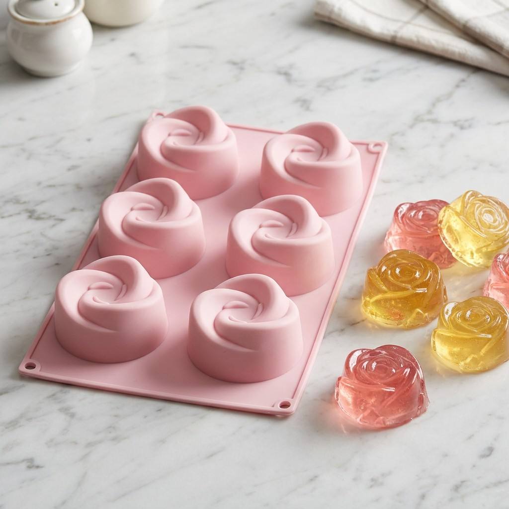 Soap Making Oven - Lebensmittelechte 6-Fach Rosenblüten-Silikonform BPA-frei Antihaft-Blumenbackform für